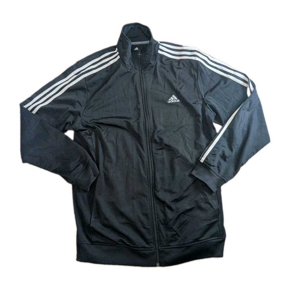 Adidas 3 Stripe Track Jacket Black Full Zip Athletic Training Mens Large L